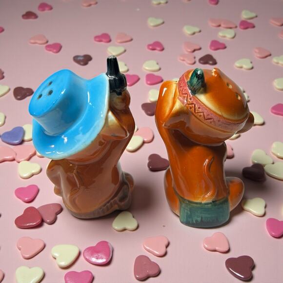 Vintage Tom & Jerry Cowboy Indian Salt Pepper Shakers Ceramic READ
